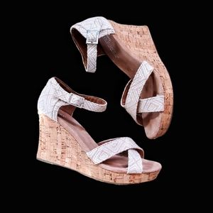 TOMS Tan and Cream Aztek print wedge heels. Size 10W. US.